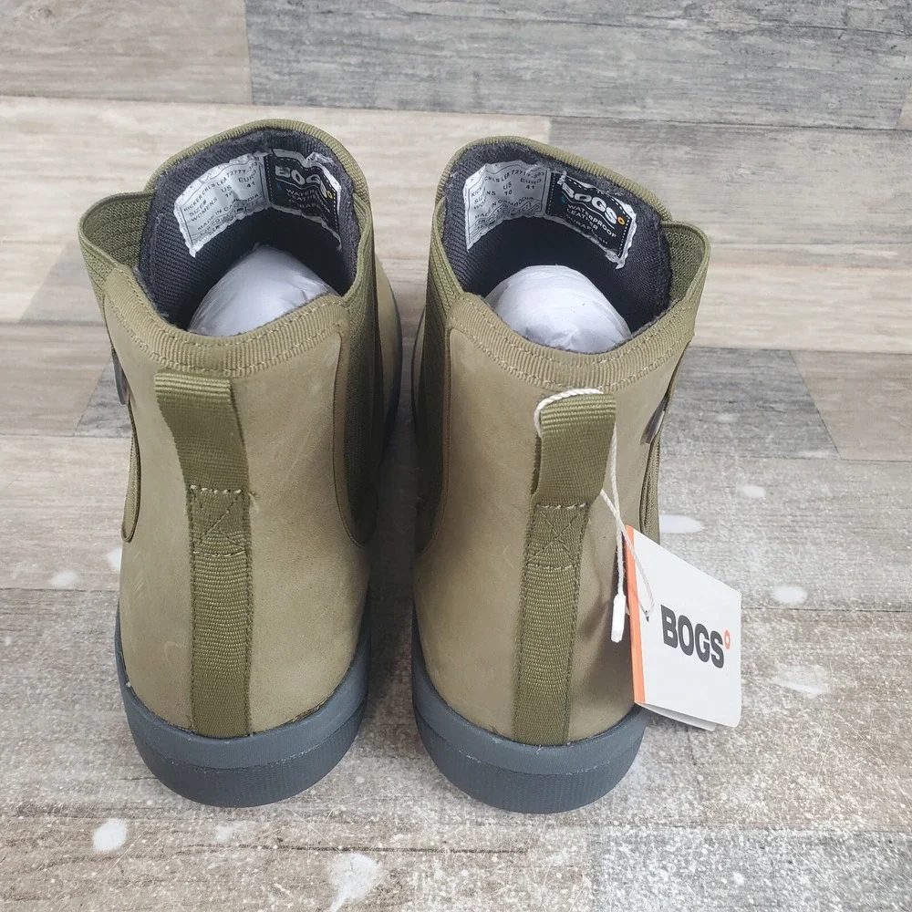 Bogs Kicker Womens Chelsea Boots Sz 10 Olive Leather Round Toe Ankle Pull On
